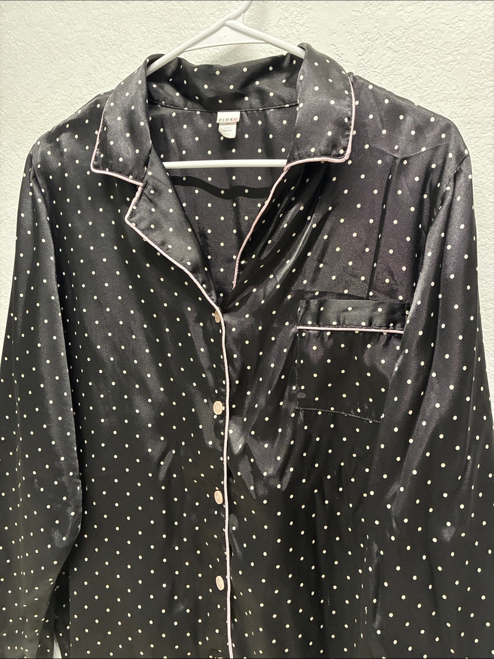 PINK Victoria's Secret Black And White Polka Dot Button Down Pajama Top// L - Picture 2 of 6